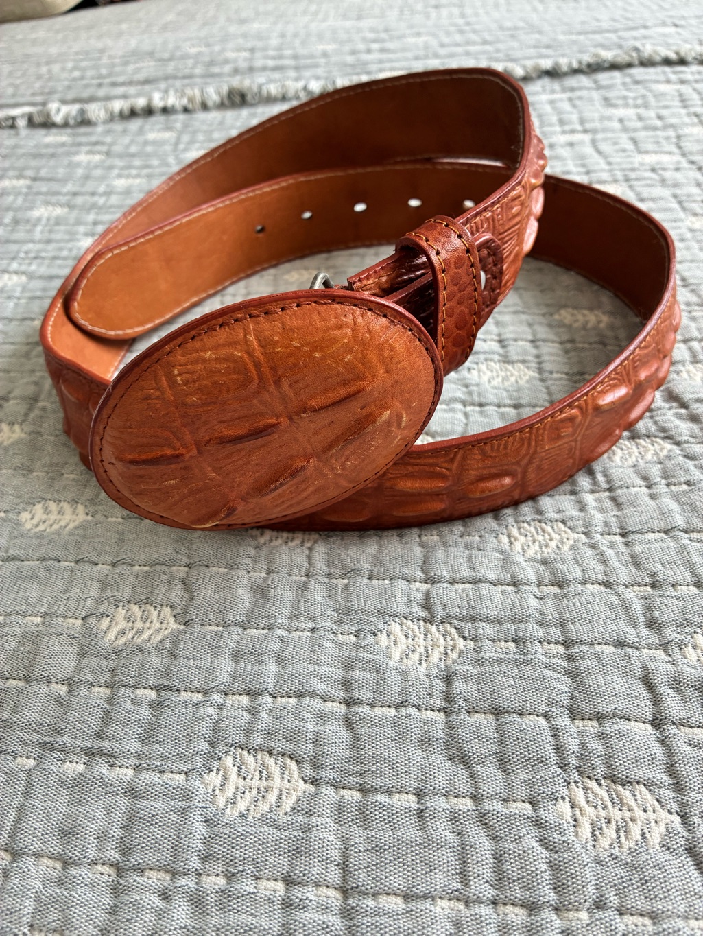 Brown Leather Belt With Oval Buckle From Mexico